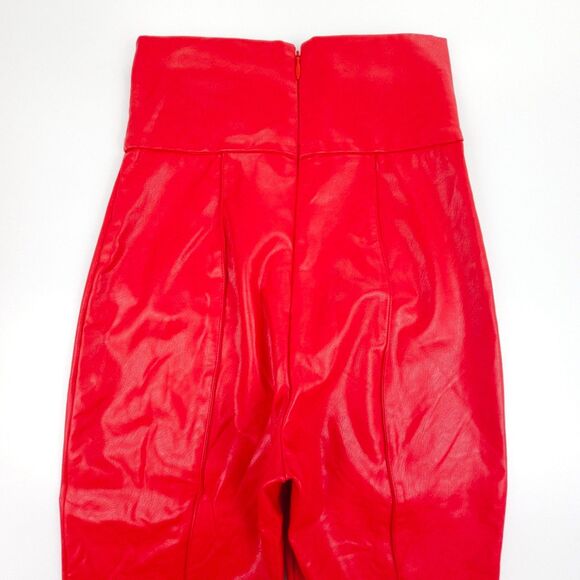 AMANDA UPRICHARD Romana Pants Lipstick Red 90s Vegan Patent Leather Maximalist - Picture 7 of 8